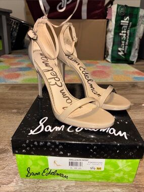 Sam Edelman Nude Patent Ankle-Strap Stiletto Heels
